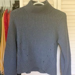 Blue Cropped Turtleneck Sweater